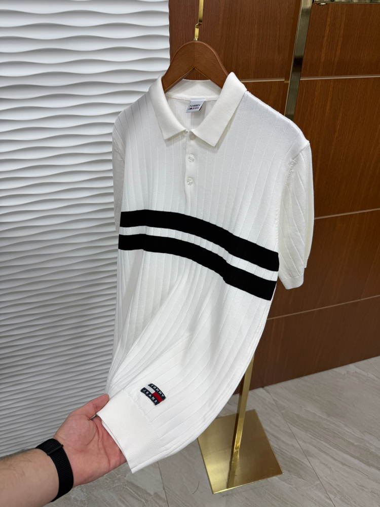 Tommy Beyaz Çizgili İthal Triko