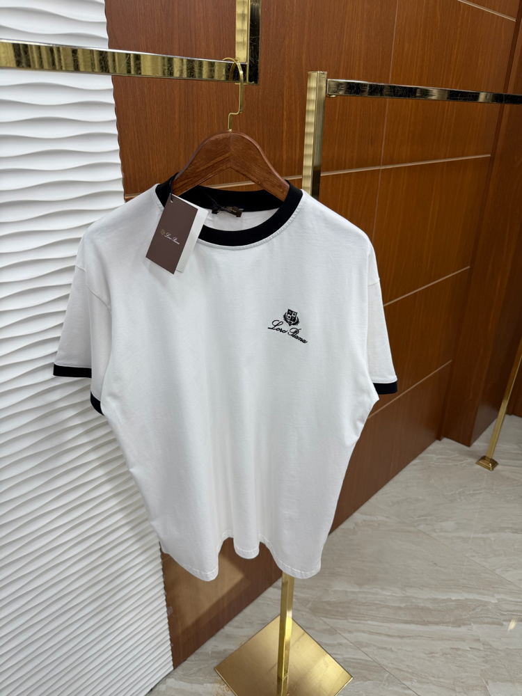 Loro Piana Siyah Eklemeli İthal Beyaz Tişört