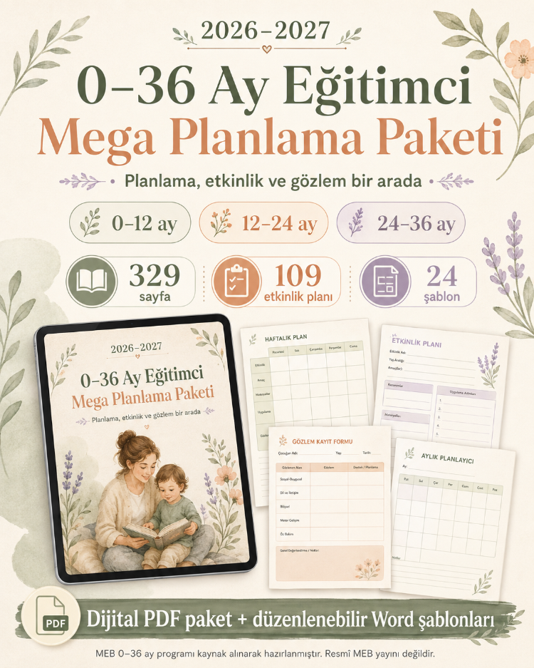 0–36 Ay Eğitimci Mega Planlama Paketi 2026–2027 | 329 Sayfa + 24 Düzenlenebilir Şablon