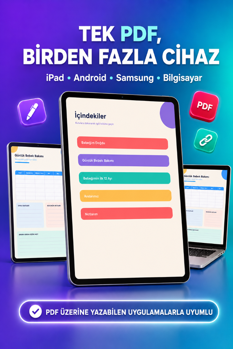 Bebeğimin İlk Yılı Dijital Ajanda – Hiperlinkli 31 Sayfa Bebek Bakım ve Gelişim Takip PDF