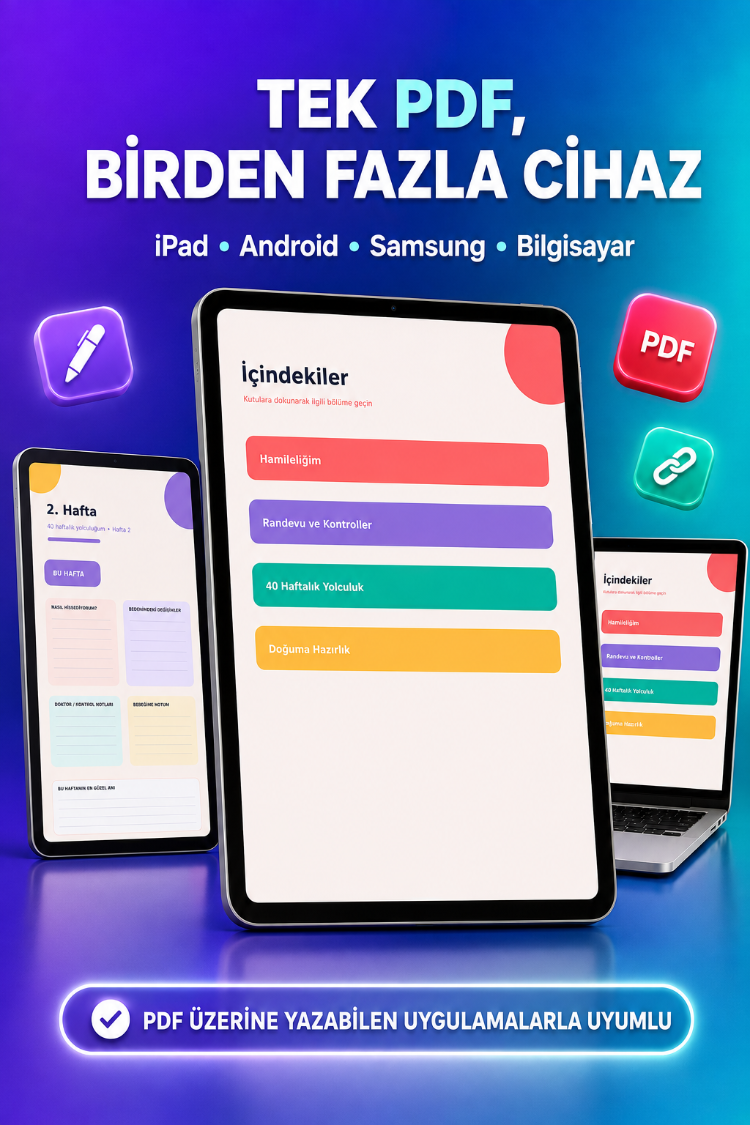 40 Haftalık Dijital Hamilelik Ajandası – Hiperlinkli 50 Sayfa PDF Gebelik Takip Planlayıcısı