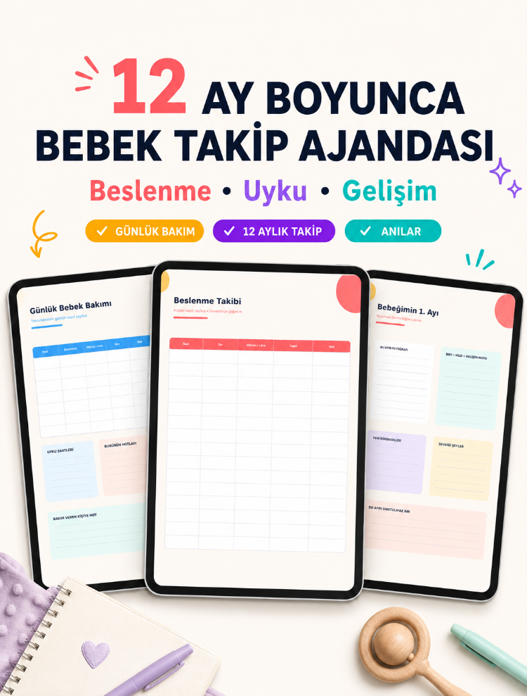 Bebeğimin İlk Yılı Dijital Ajanda – Hiperlinkli 31 Sayfa Bebek Bakım ve Gelişim Takip PDF