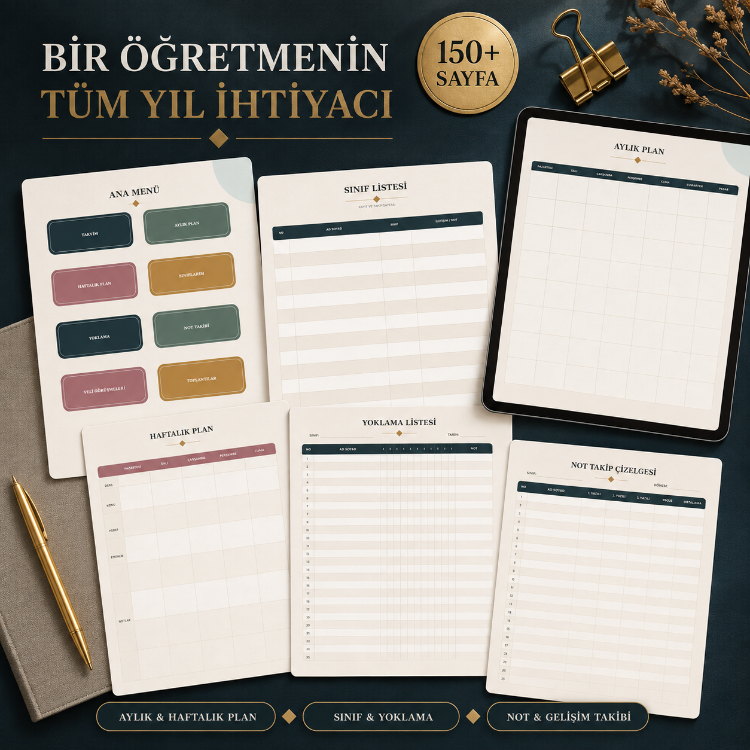 2026–2027 Öğretmen Mega Planlama Paketi | Hiperlinkli Dijital Ajanda, Doldurulabilir PDF