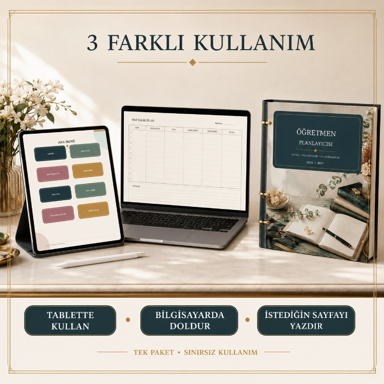 2026–2027 Öğretmen Mega Planlama Paketi | Hiperlinkli Dijital Ajanda, Doldurulabilir PDF