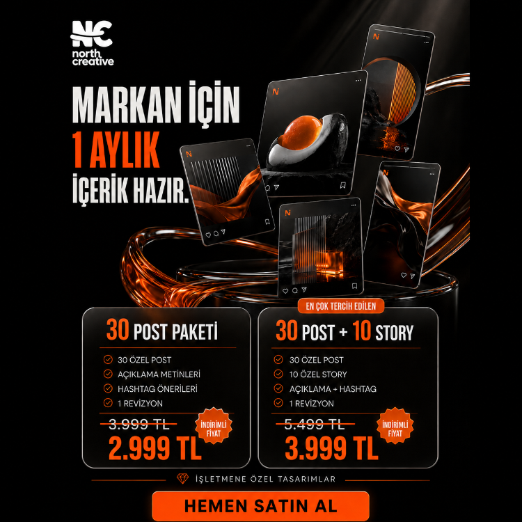 İşletmelere Özel Sosyal Medya İçerik Paketi | 30 Post veya 30 Post + 10 Story