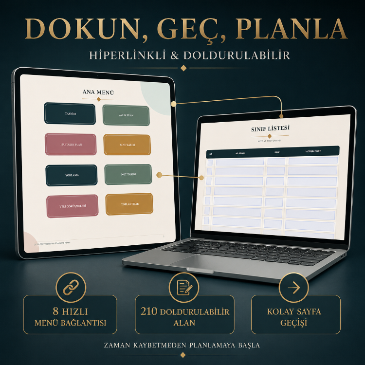 2026–2027 Öğretmen Mega Planlama Paketi | Hiperlinkli Dijital Ajanda, Doldurulabilir PDF