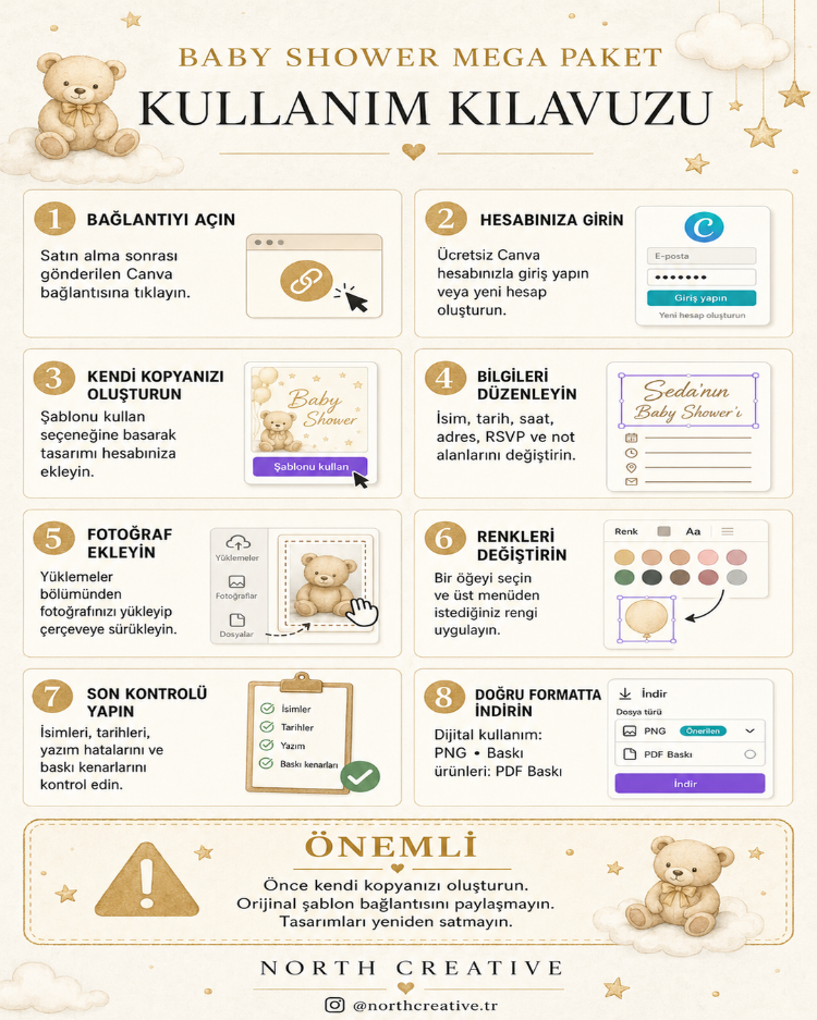 Baby Shower Mega Paket Canva Düzenlenebilir Davetiye ve Parti Şablonları – Dijital Ürün