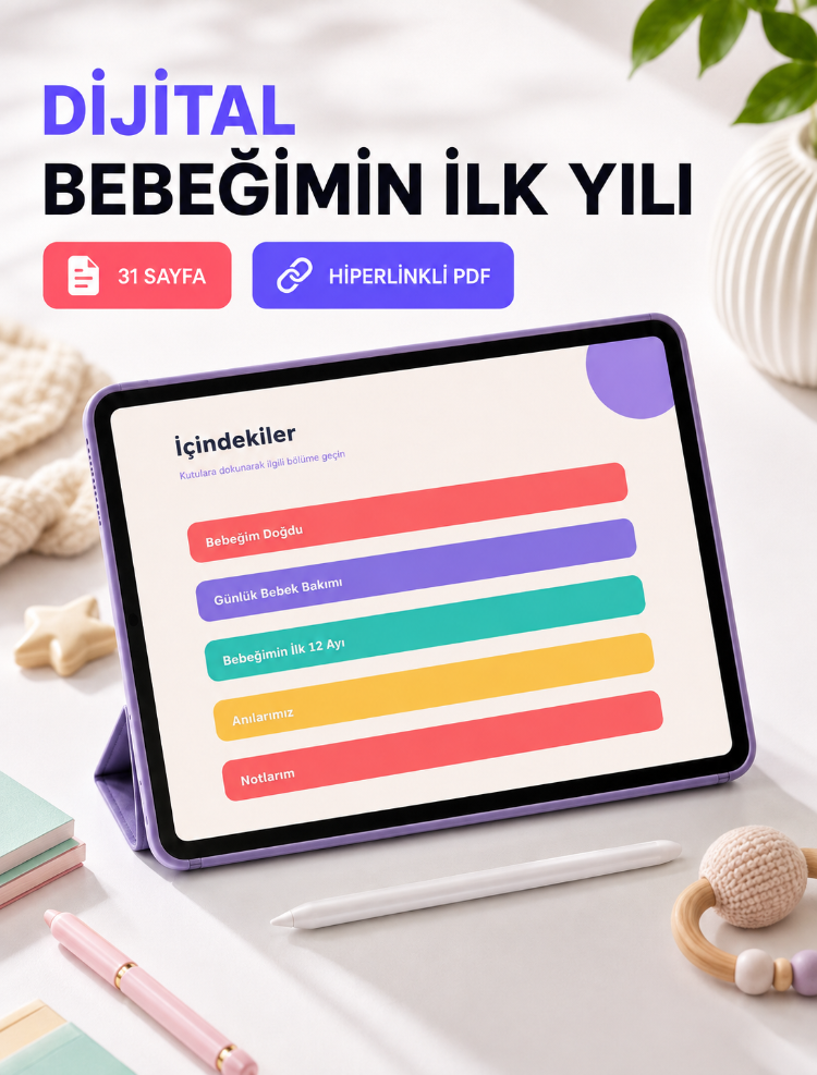 Bebeğimin İlk Yılı Dijital Ajanda – Hiperlinkli 31 Sayfa Bebek Bakım ve Gelişim Takip PDF