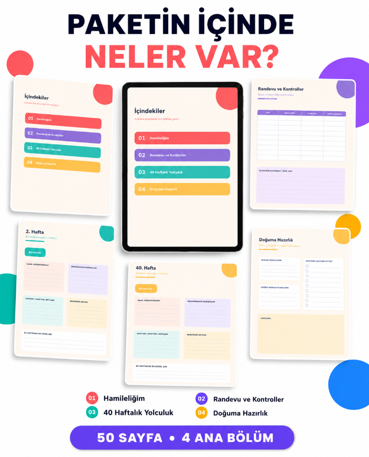 40 Haftalık Dijital Hamilelik Ajandası – Hiperlinkli 50 Sayfa PDF Gebelik Takip Planlayıcısı