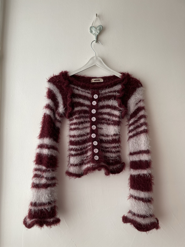 lilac & burgundy striped button-up sweater (XS-S)