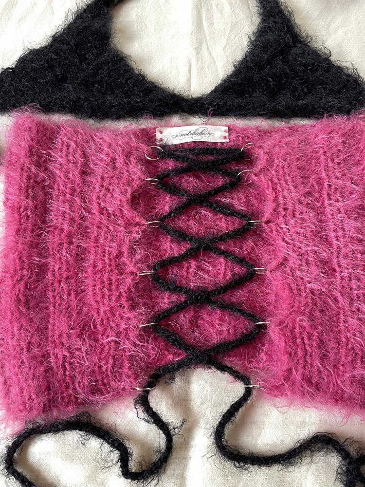fluffy lace-up corset & bra set (S-M)