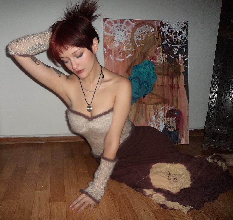 fuzz strapless top & arm warmers (S-M)