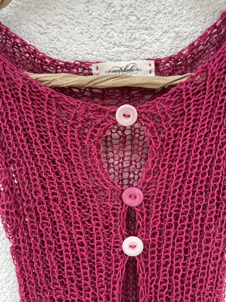 pink button-up knit top (S-M)