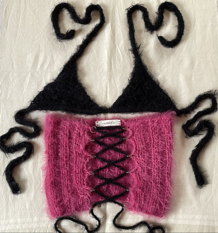 fluffy lace-up corset & bra set (S-M)