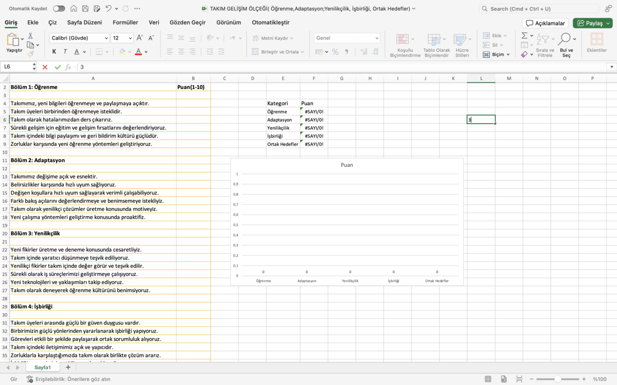 Takım Gelişim Ölçeği (Excel-Grafikli Sonuçlar)