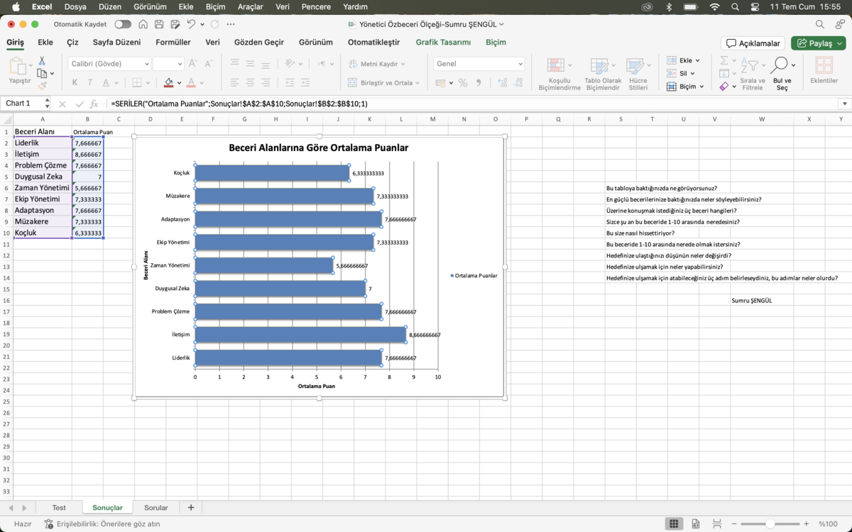 Yönetici Öz Becerileri Ölçeği (Excel-Grafikli Sonuçlar)