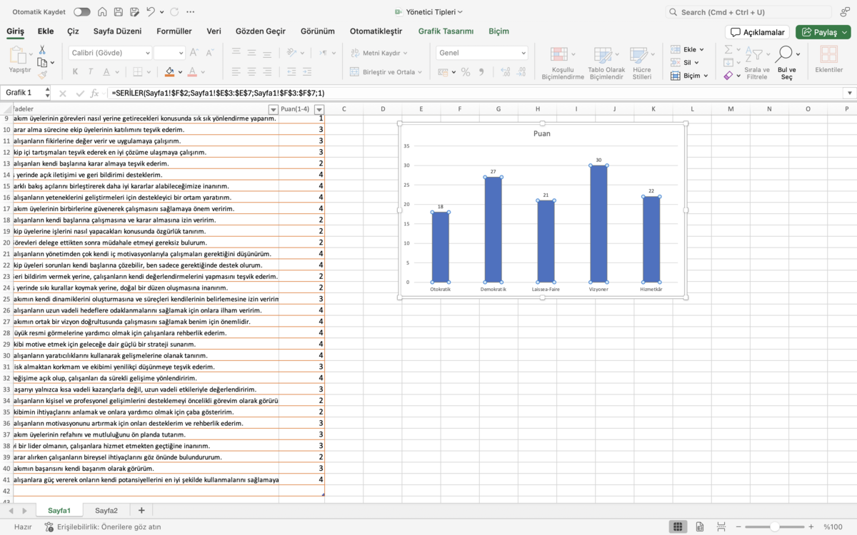 Yönetici Tipleri (Excel-Grafikli Sonuçlar)
