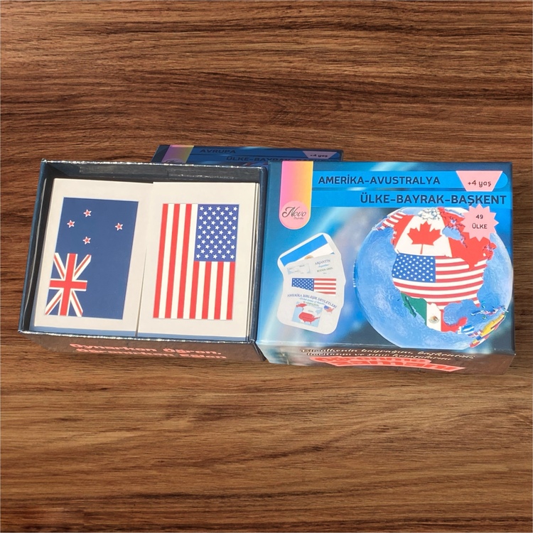 Amerika-Avustralya Ülkeleri-Harita-Bayrak-Başkent Kartları