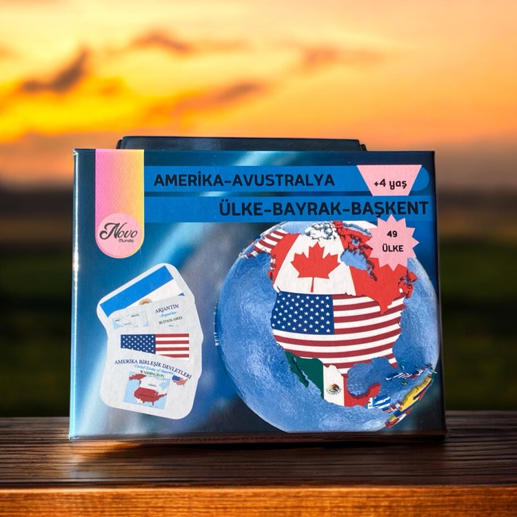 Amerika-Avustralya Ülkeleri-Harita-Bayrak-Başkent Kartları