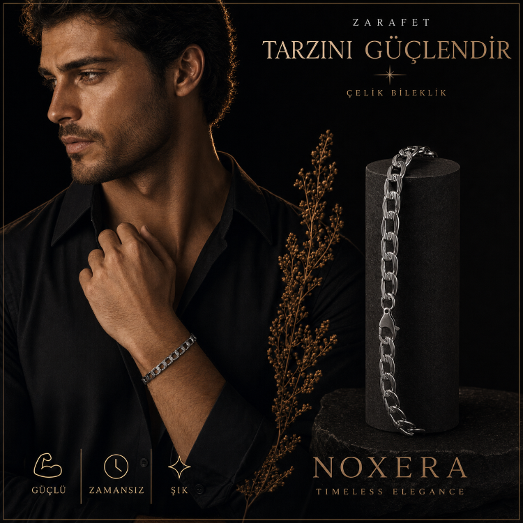 Noxera Çizgili Gurmet Çelik Erkek Bileklik – Silver