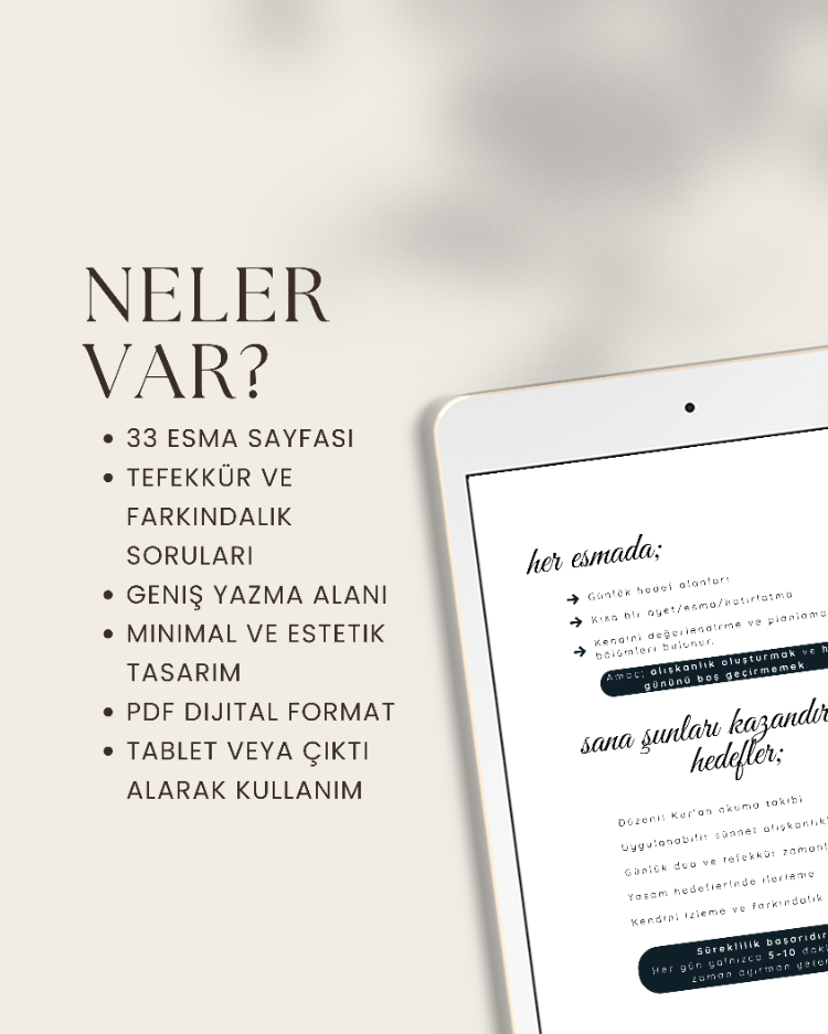 99 Esma Günlüğü – Manevi Tefekkür ve Yazma Günlüğü | Birinci Günlük