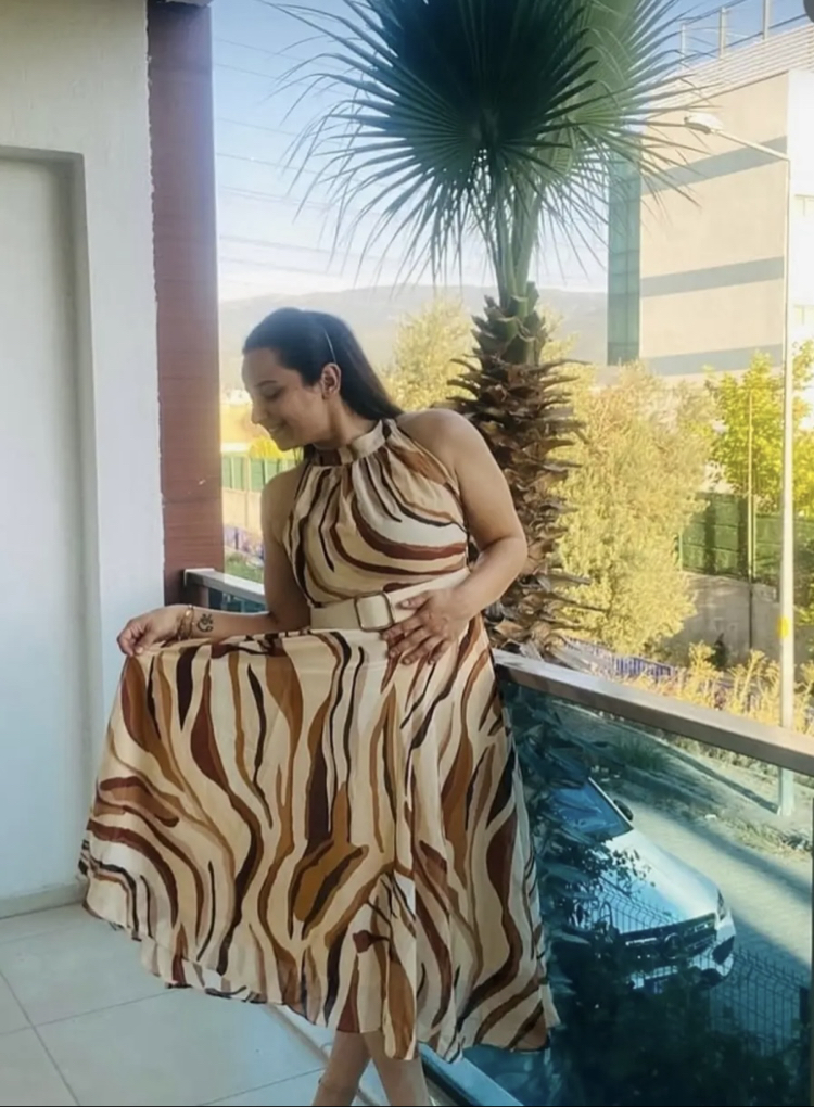 Zebra Desen Kahve Tonlu Elbise