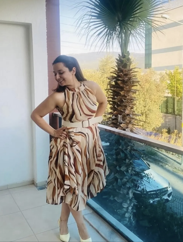 Zebra Desen Kahve Tonlu Elbise