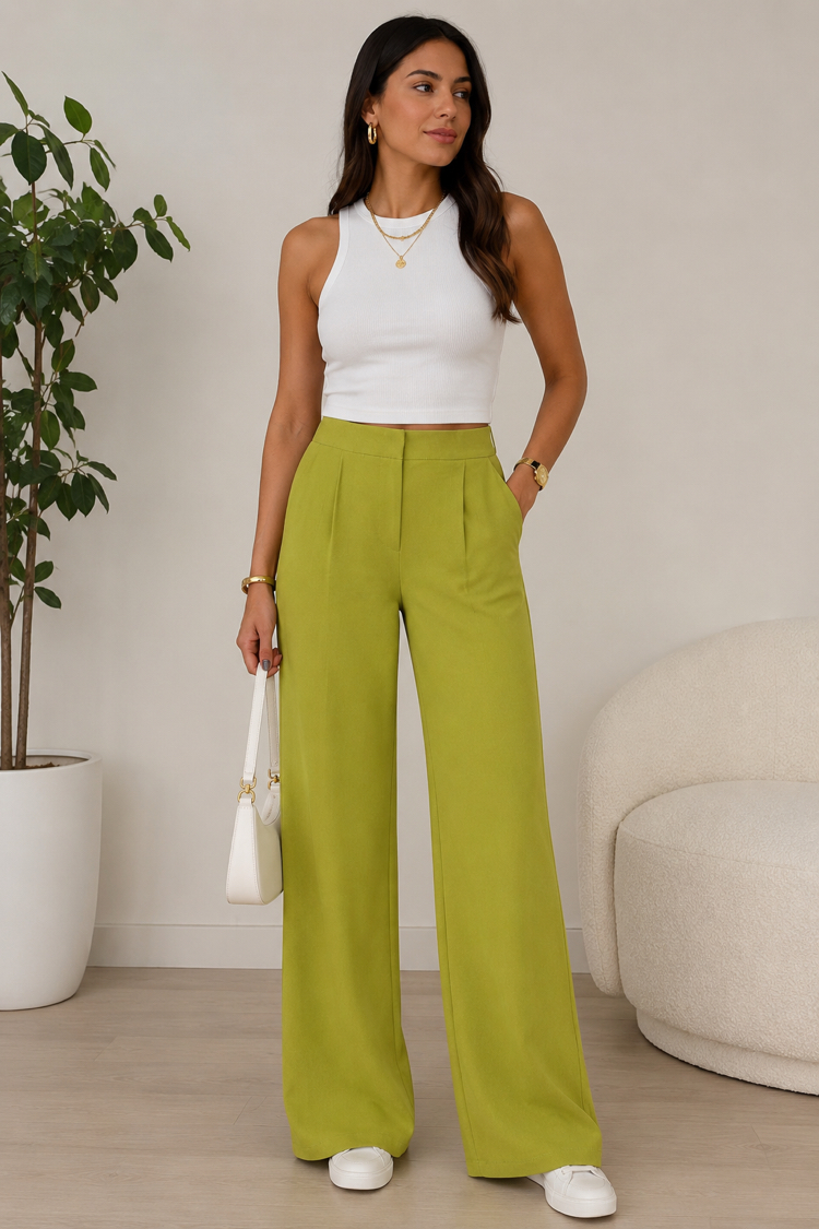 Bol Paça Kumaş Pantolon Olive