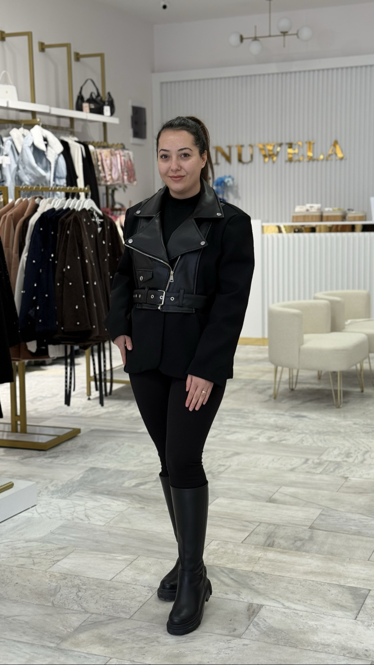 Deri Detay Blazer Ceket
