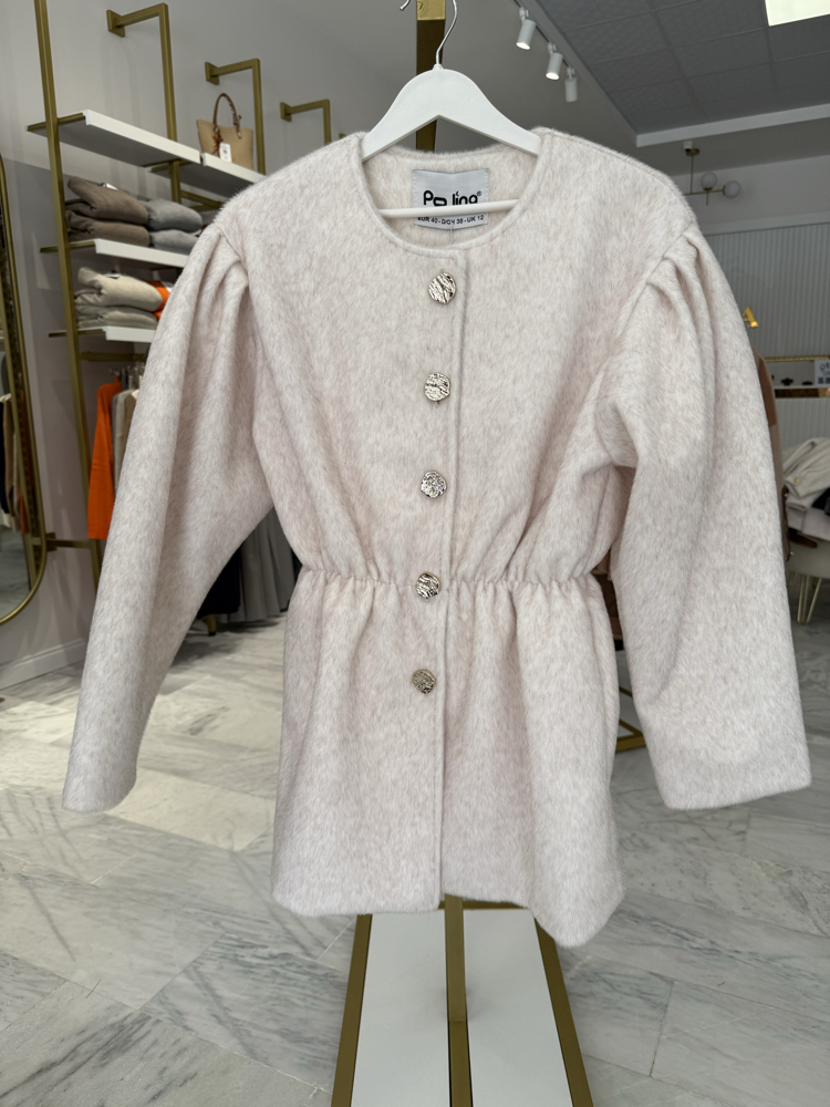 Taş Düğmeli Beli Lastikli Angora Kaban
