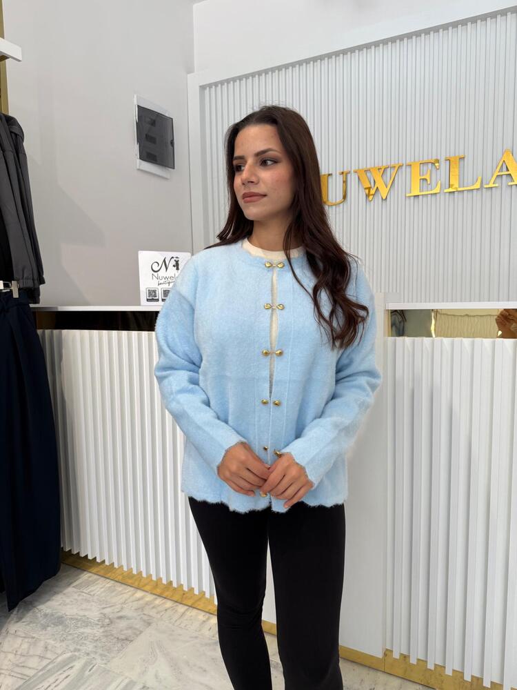 Gold Kilit Detaylı Angora Hırka