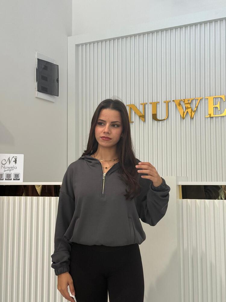Beli Lastikli Yarım Fermuarlı Kapüşonlu Oysho Sweatshirt
