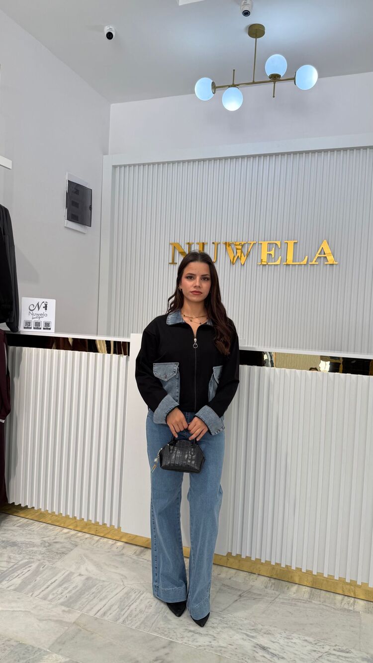 Kot Detaylı Fermuarlı Siyah Sweatshirt Ceket