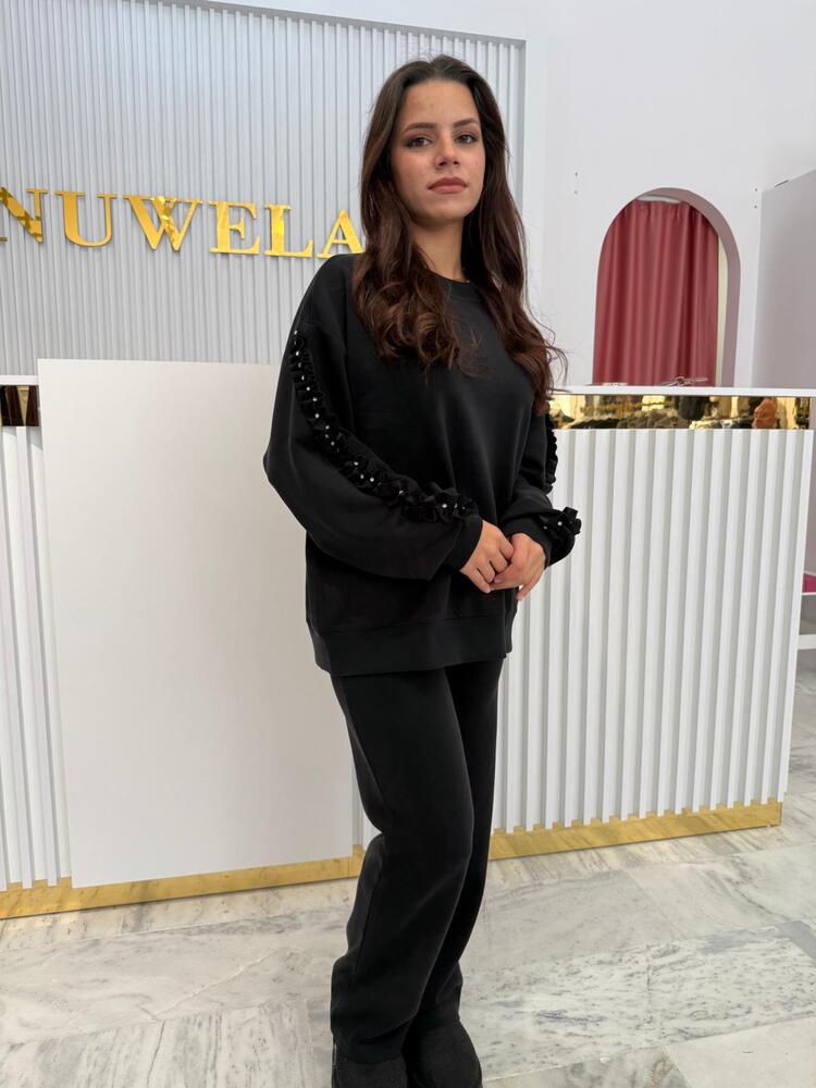 Kolları Fırfırlı Dökümlü Modal Kumaş Takım