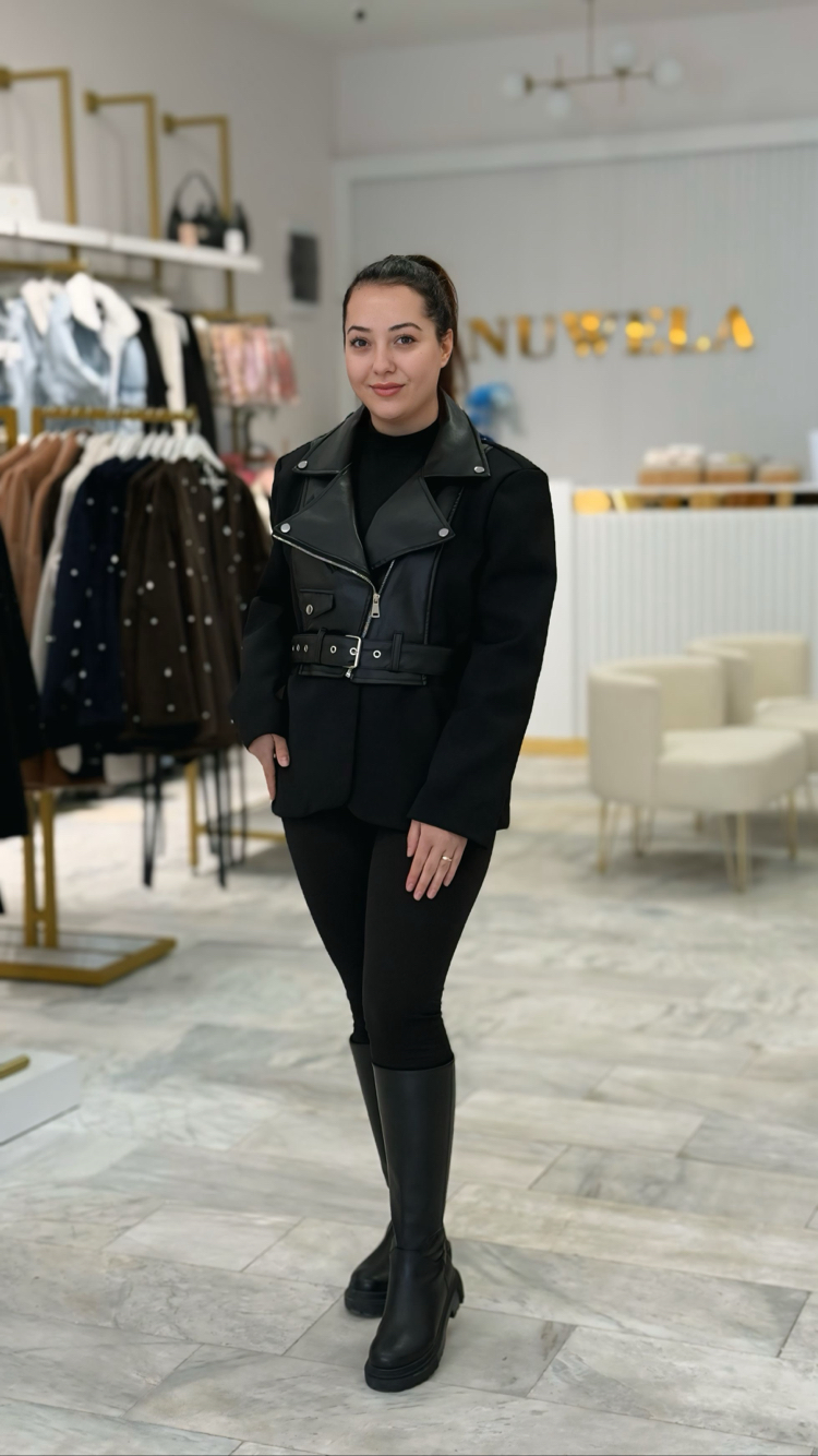 Deri Detay Blazer Ceket
