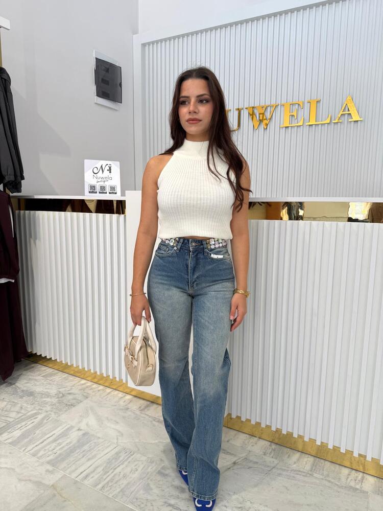 Beli Kristal Taşlı Palazzo Jean