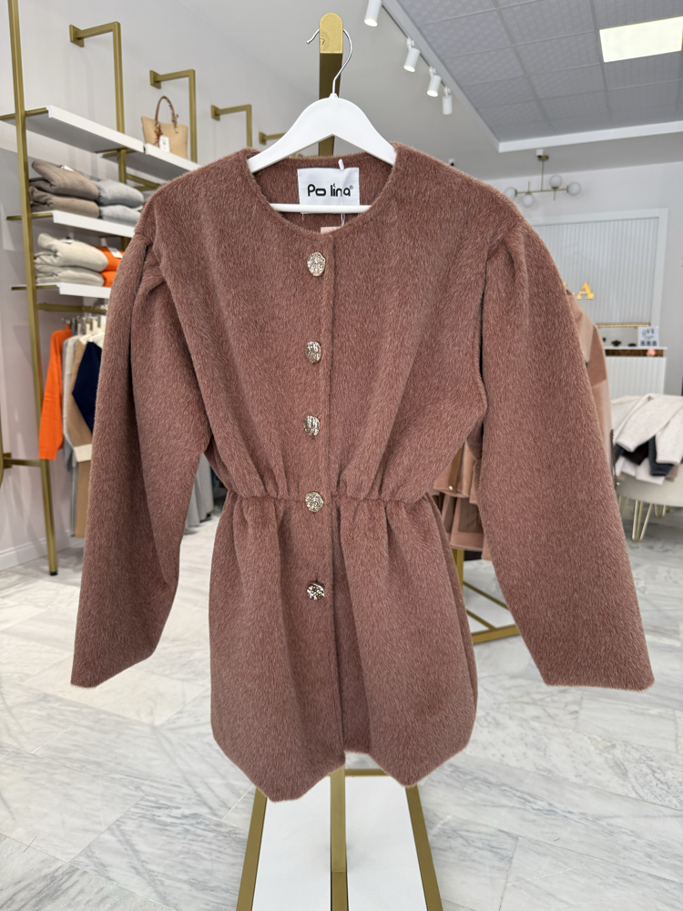 Taş Düğmeli Beli Lastikli Angora Kaban