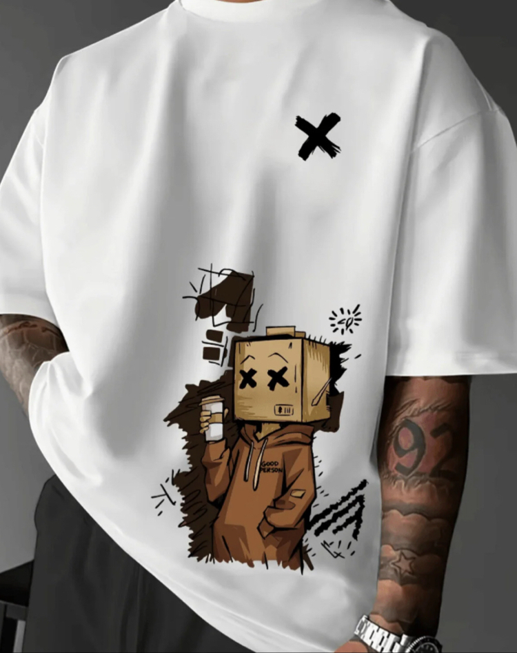 Bay grafiti karakter baskılı premiüm oversize t-shirt
