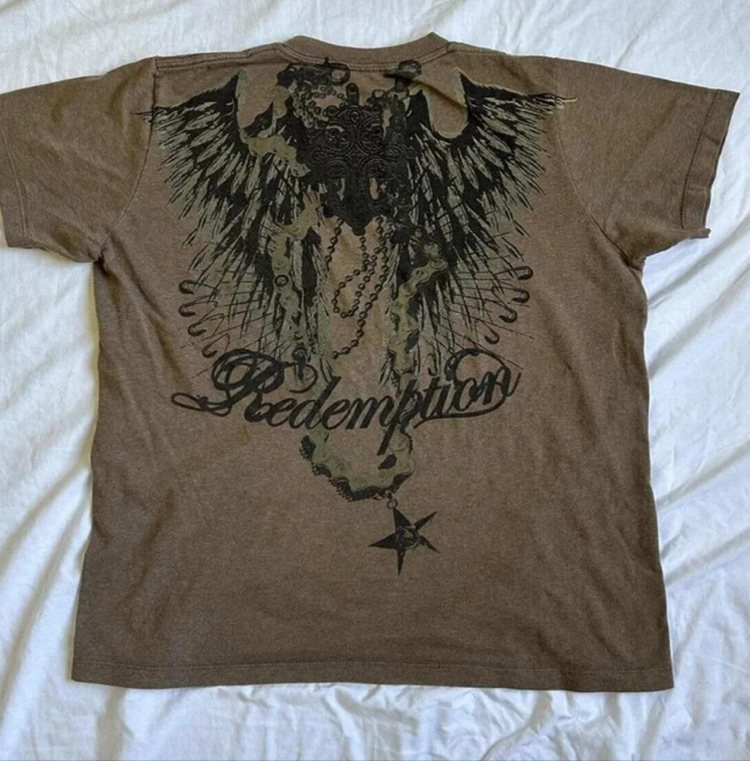 Açık kahverengi retro redemption cross cyber Grunge unisex t-shirt