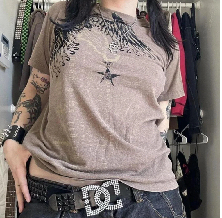 Açık kahverengi retro redemption cross cyber Grunge unisex t-shirt