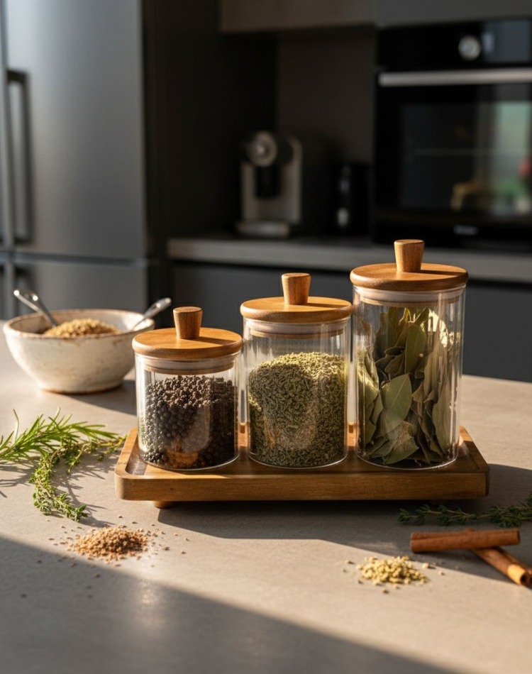 Mien Akasya Ahşap Baharat Altlığı & Sunum Standı – Baharatlık Tepsi Sunumluk