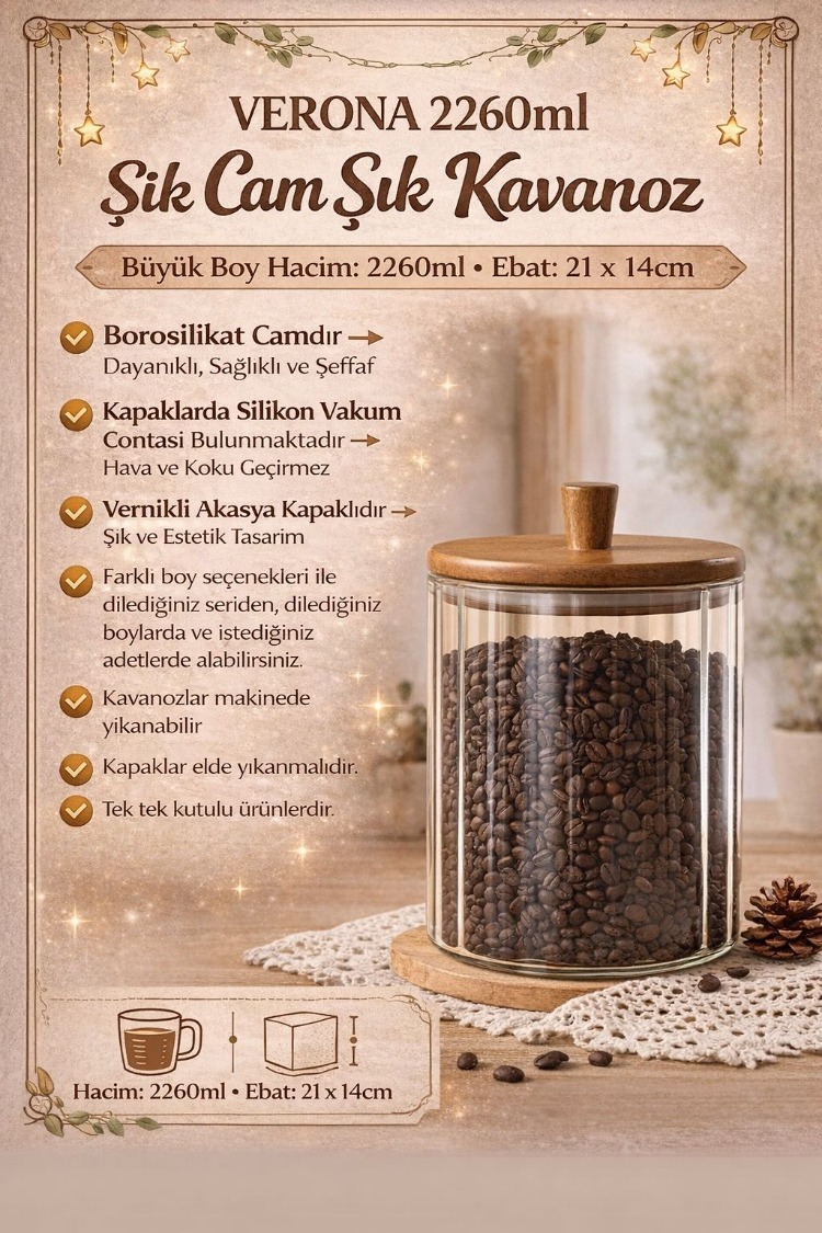 Mien Akasya Cam Kavanoz 2260 ml-Akasya Kapaklı Büyük Boy Kavanoz
