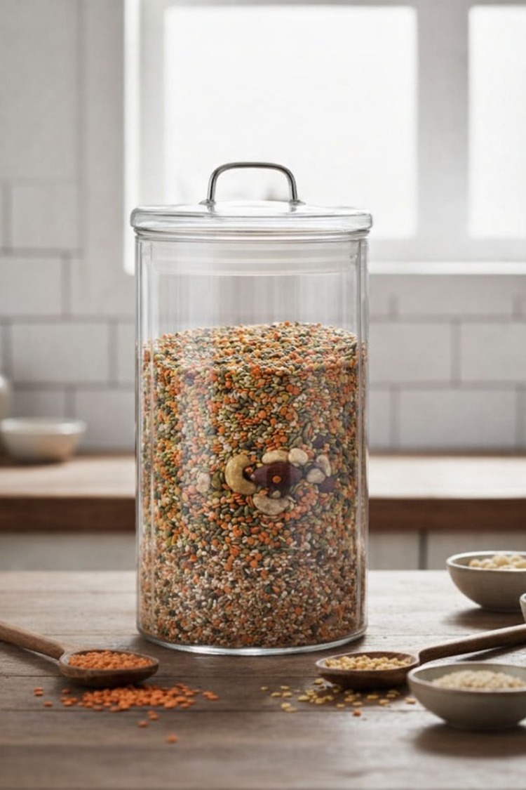 Mien 1700 ml Cam Kapaklı Kavanoz–Şeffaf Bakliyat, Baharat & Kuru Gıda Saklama Kabı