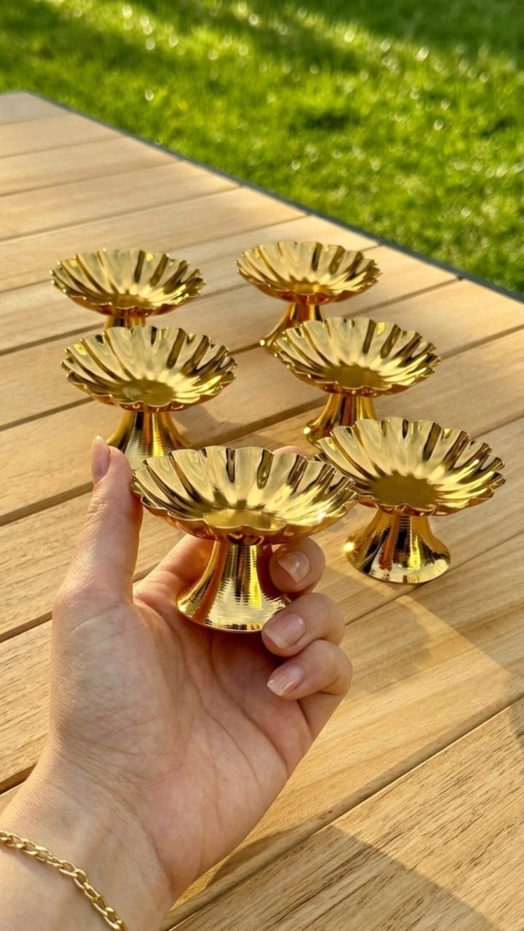 6'lı İsritidye Ayaklı Gold Kahve Yanı Lokumluk,makaronluk, şekerlik,sunum,kahve,ikramlık,