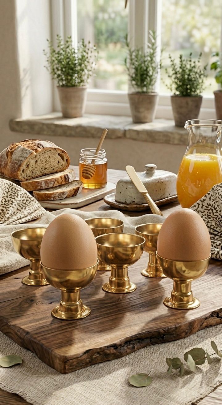 6'lı Gold Renk Metal Yumurtalık Seti- Şık Kahvaltı Sunumluk Yumurtalık- Yumurta Kabı