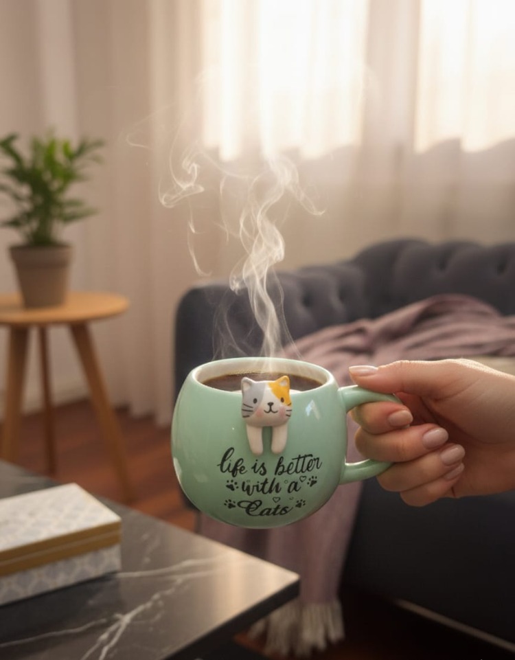 Kosova Kedi Figürlü Mug Kupa 420 ml – Seramik Kupa – Sevimli Cat Mug – Hediye Kupa Bardak