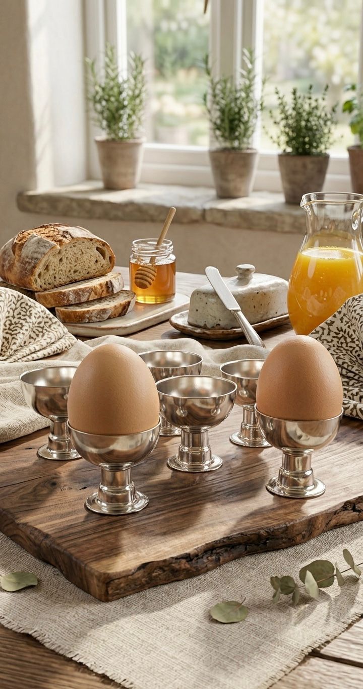 6'lı Gümüş Renk Metal Yumurtalık Seti- Şık Kahvaltı Sunumluk Yumurtalık- Yumurta Kabı