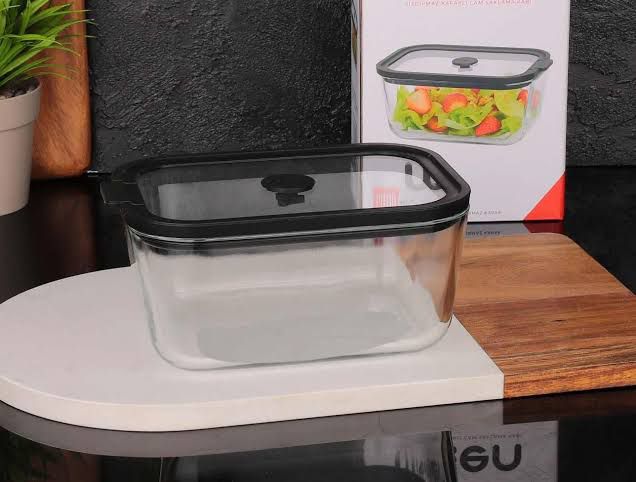 Mien Vakumlu Cam Saklama Kabı Siyah Kapaklı 800 ml- Silikon Contalı Sızdırmaz Cam Saklama Kabı