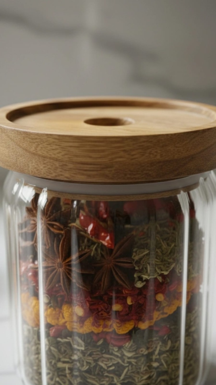 Balsa 500 ml Akasya Kapaklı Cam Yuvarlak Kavanoz – Yuvarlak Baharat & Erzak Saklama Kabı