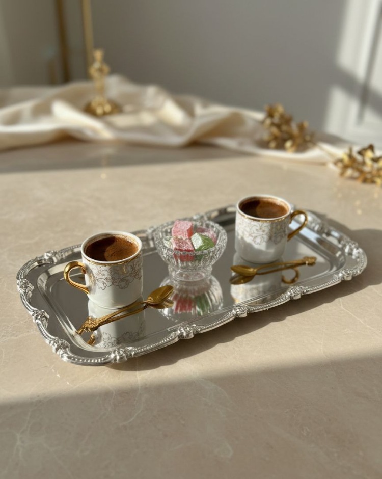 Gümüş Nişan Tepsisi Dikdörtgen Sunum Tepsisi – Söz & Nişan Tepsisi, Kahve Sunum Tepsisi
